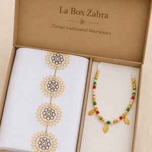 mauritanie-box-idee-cadeau-mariage-bapteme-evenement-africain-zahra-coffret-dampeuse-mehlfa-dampe-unis-motifs-bijoux-collier-bracelet-traditionnels-soninke-peulh-idée-boxdampe-boxmehlfa-tenue-traditionnelle